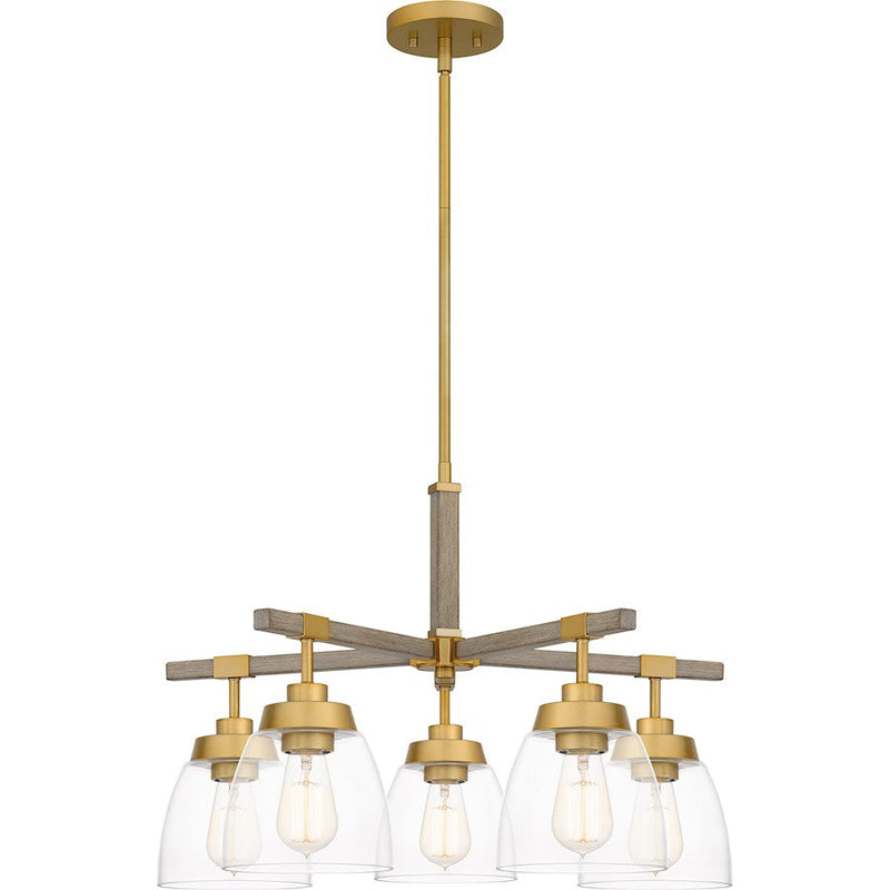 Quoizel Burkett 5 Light Chandelier, Light Gold/Clear