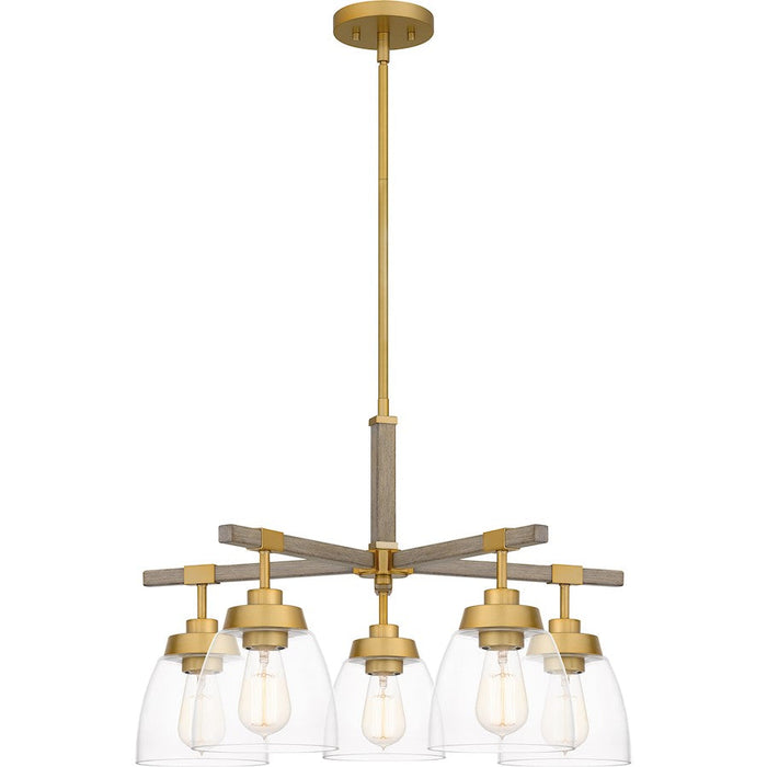 Quoizel Burkett 5 Light Chandelier, Light Gold/Clear