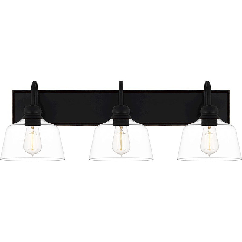 Quoizel Blanton 3 Light Bath Light, Matte Black/Clear