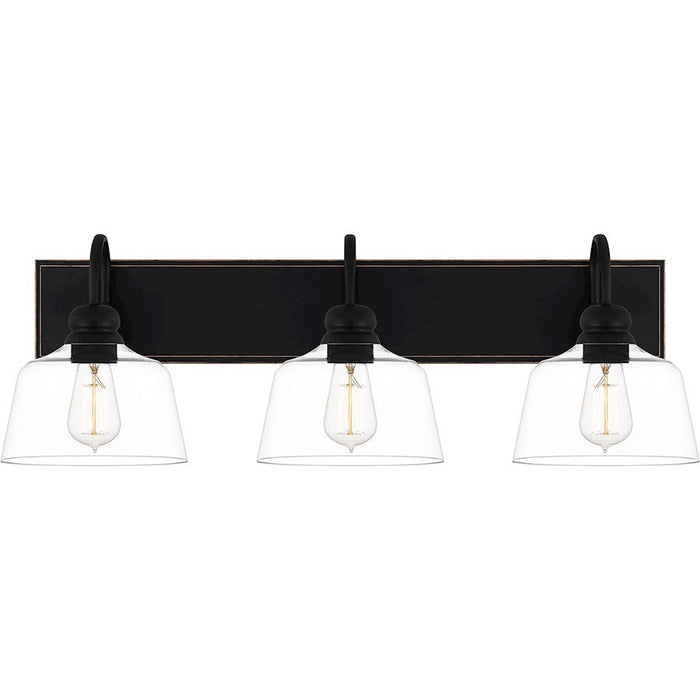 Quoizel Blanton 3 Light Bath Light, Matte Black/Clear