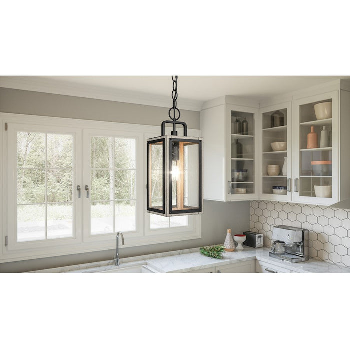 Quoizel Bramshaw 1 Light Mini Pendant, Matte Black/Clear Seeded