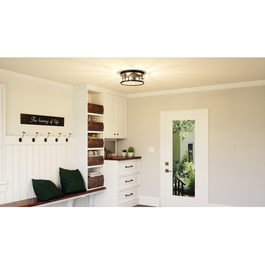 Quoizel Brampton 3 Light Flush Mount, Matte Black/Clear - BRM1314MBK