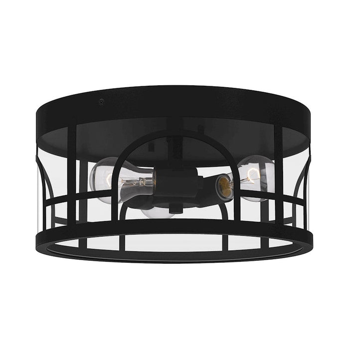 Quoizel Brampton 3 Light Flush Mount, Matte Black/Clear