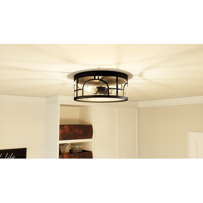 Quoizel Brampton 3 Light Flush Mount, Matte Black/Clear