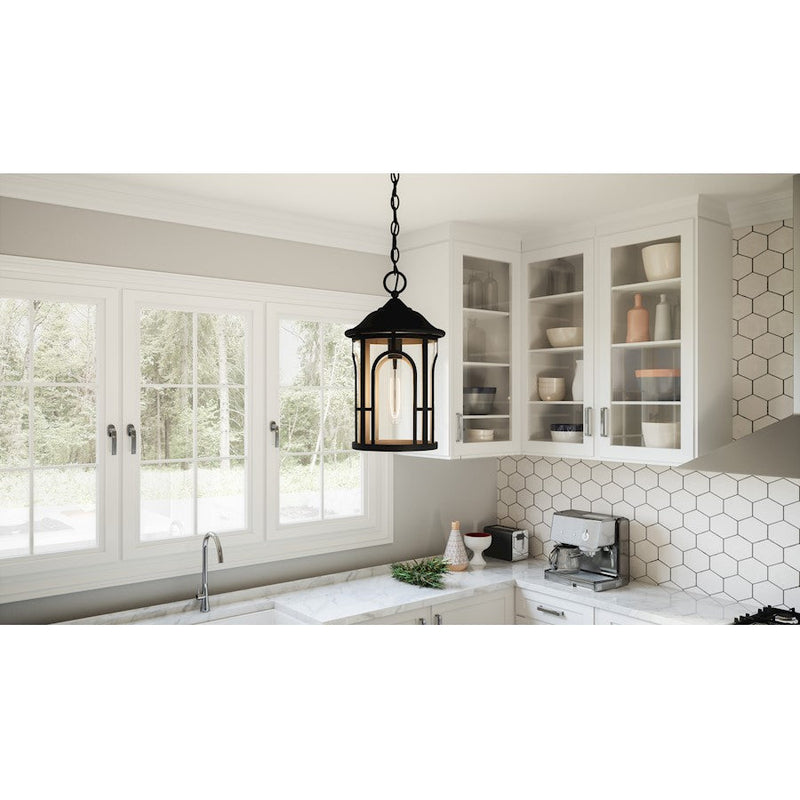 Quoizel Brampton 1 Light Mini Pendant, Matte Black/Clear