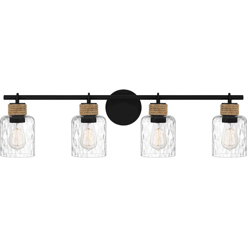 Quoizel Baltic 4 Light Bath Light, Matte Black/Clear Water