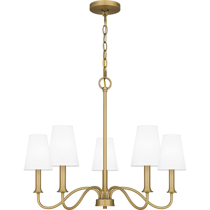 Quoizel Beatty 5 Light Chandelier, Aged Brass/White Parchment