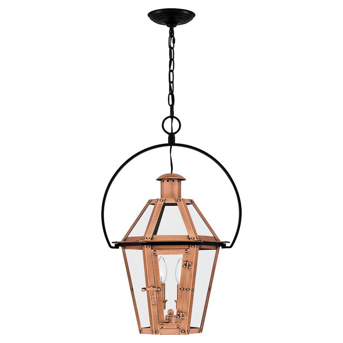 Quoizel Burdett 2 Light Pendant, Aged Copper/Clear Tempered