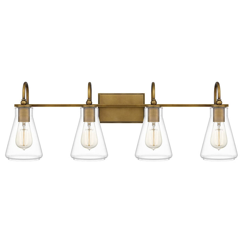Quoizel Boyton 4 Light Bath Vanity, Weathered Brass/Clear