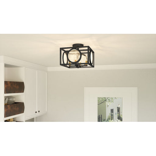 Quoizel Chalamont 4 Light Semi-Flush Mount, Black/Clear Texture