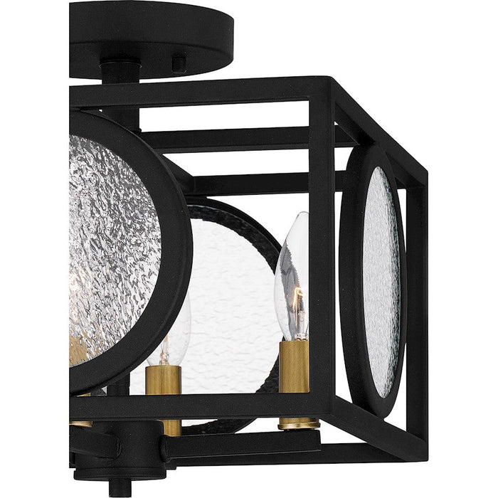 Quoizel Chalamont 4 Light Semi-Flush Mount, Black/Clear Texture