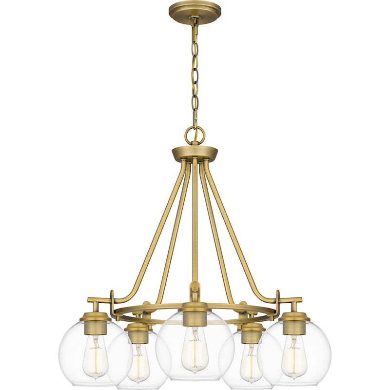 Quoizel Celadon 5 Light Chandelier, Aged Brass/Clear