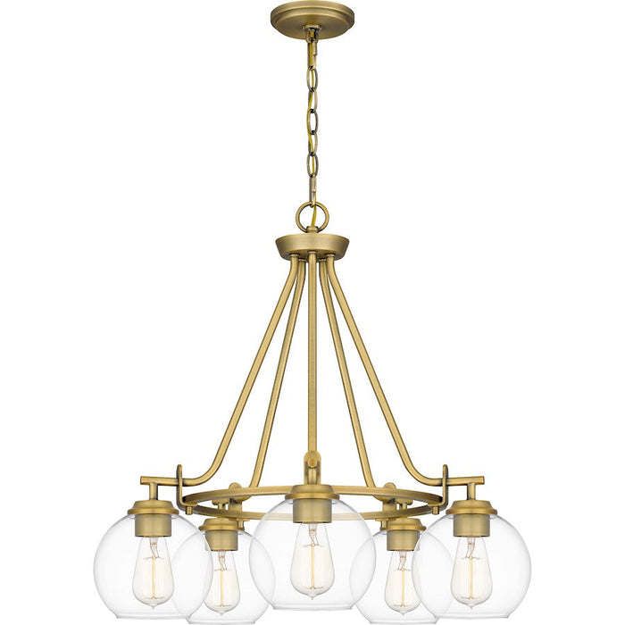 Quoizel Celadon 5 Light Chandelier, Aged Brass/Clear