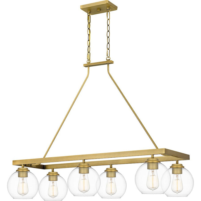 Quoizel Celadon 6 Light Island Light, Aged Brass/Clear