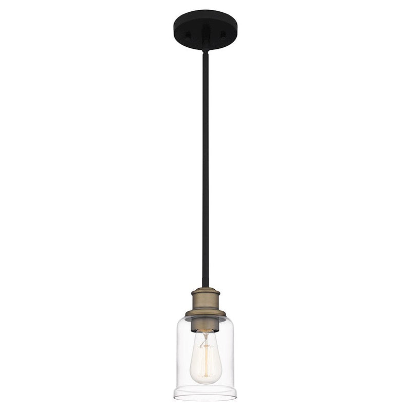 Quoizel Cox 1 Light Mini Pendant, Matte Black/Clear