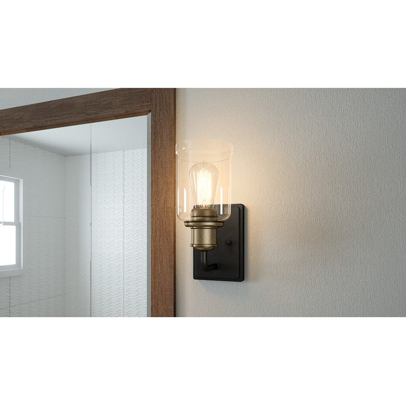 Quoizel Cox 1 Light Wall Sconce, Matte Black/Clear