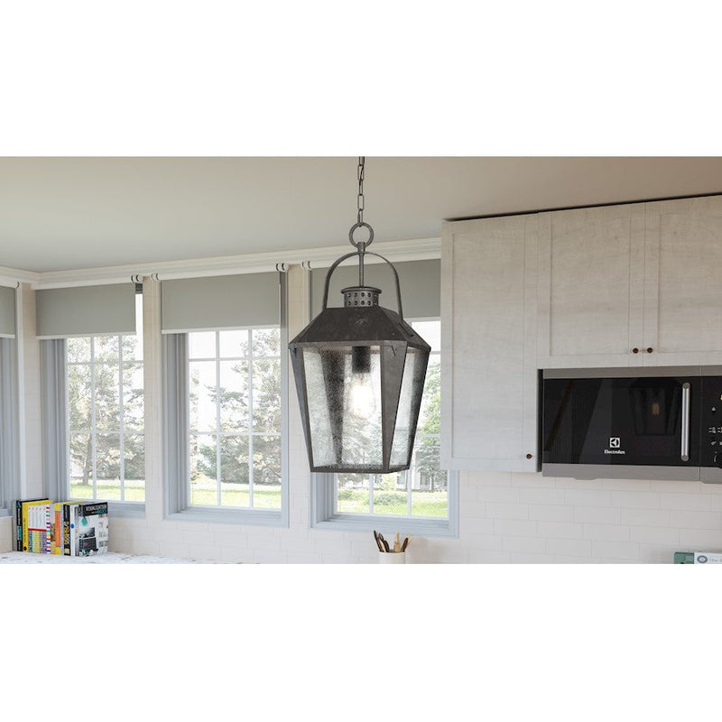 Quoizel Carriage 1 Light Mini Pendant, Mottled Black/Clear Seeded