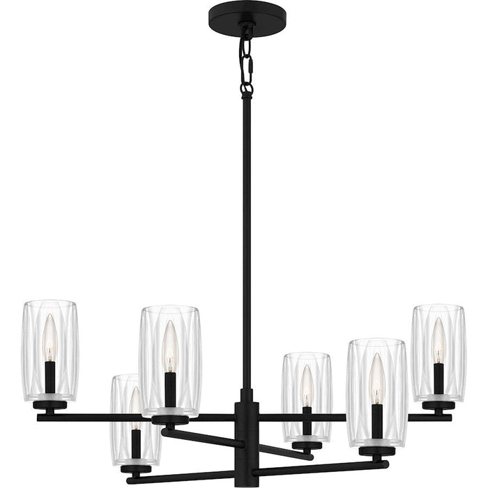 Quoizel Cunningham 6 Light Chandelier, Matte Black/Clear Crystal