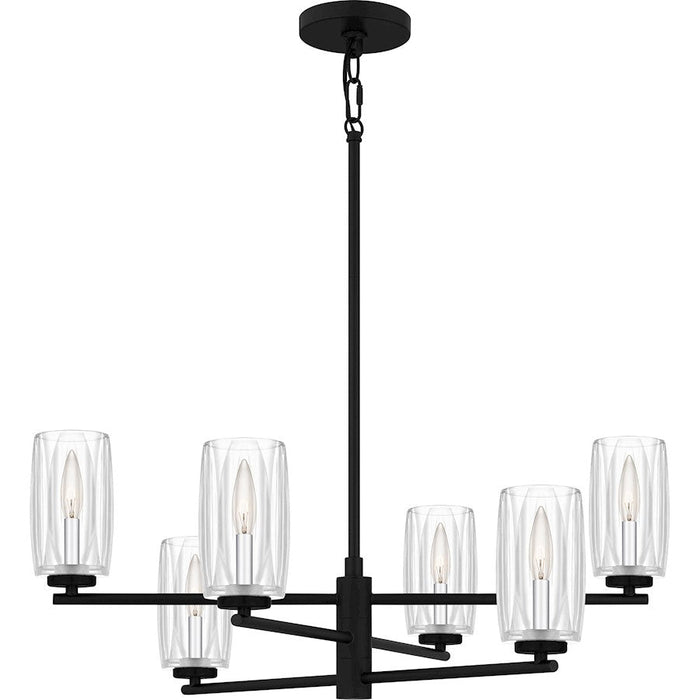 Quoizel Cunningham 6 Light Chandelier, Matte Black/Clear Crystal