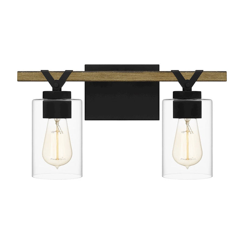 Quoizel Devon Court 2 Light Bath Vanity, Matte Black/Clear