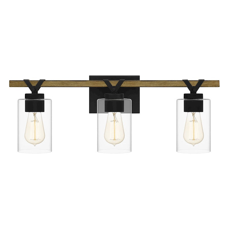 Quoizel Devon Court 3 Light Bath Vanity, Matte Black/Clear