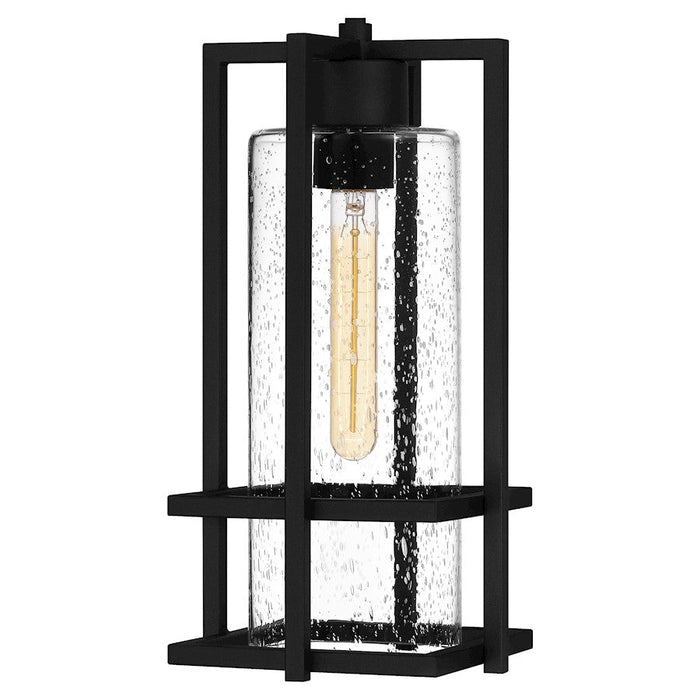 Quoizel Damien 1 Light Outdoor Lantern, Earth Black/Clear Seeded