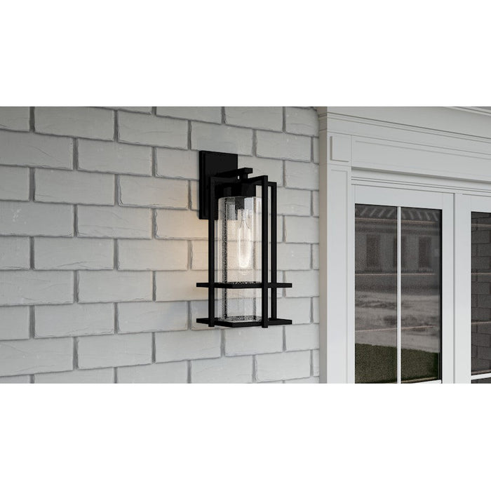 Quoizel Damien 1 Light Outdoor Lantern, Earth Black/Clear Seeded