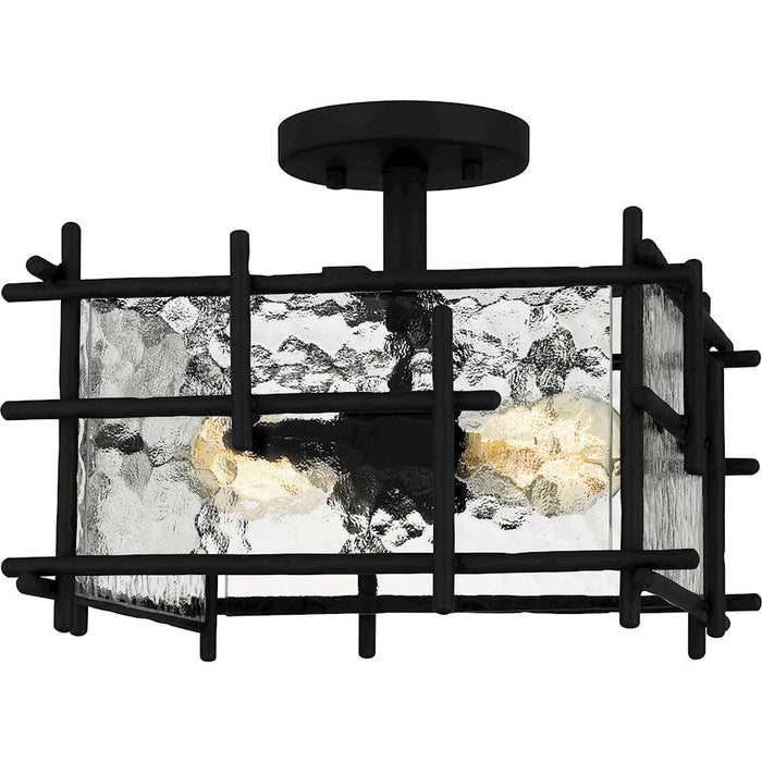 Quoizel Daphne 2 Light Semi-Flush Mount, Matte Black/Clear Ice