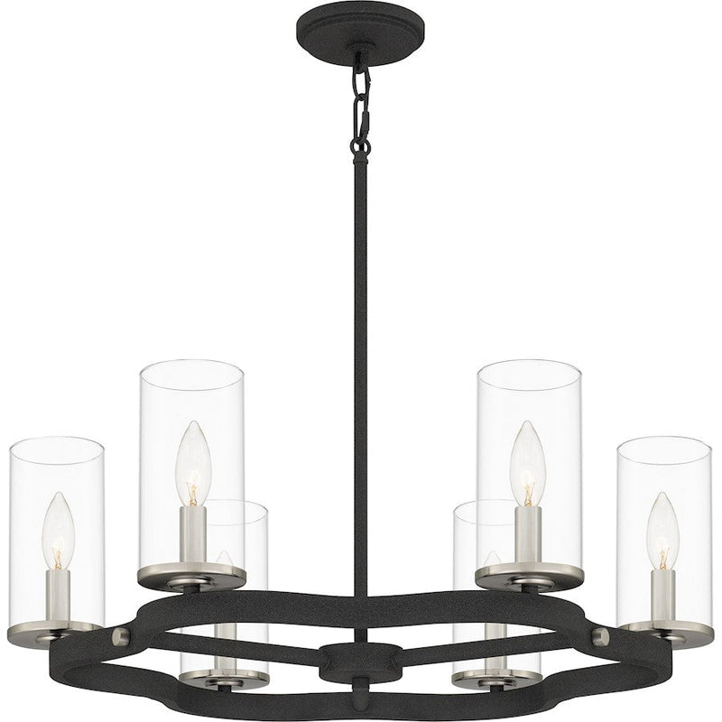 Quoizel Daverty 6 Light Chandelier, Mottled Black/Clear