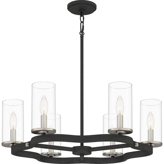 Quoizel Daverty 6 Light Chandelier, Mottled Black/Clear