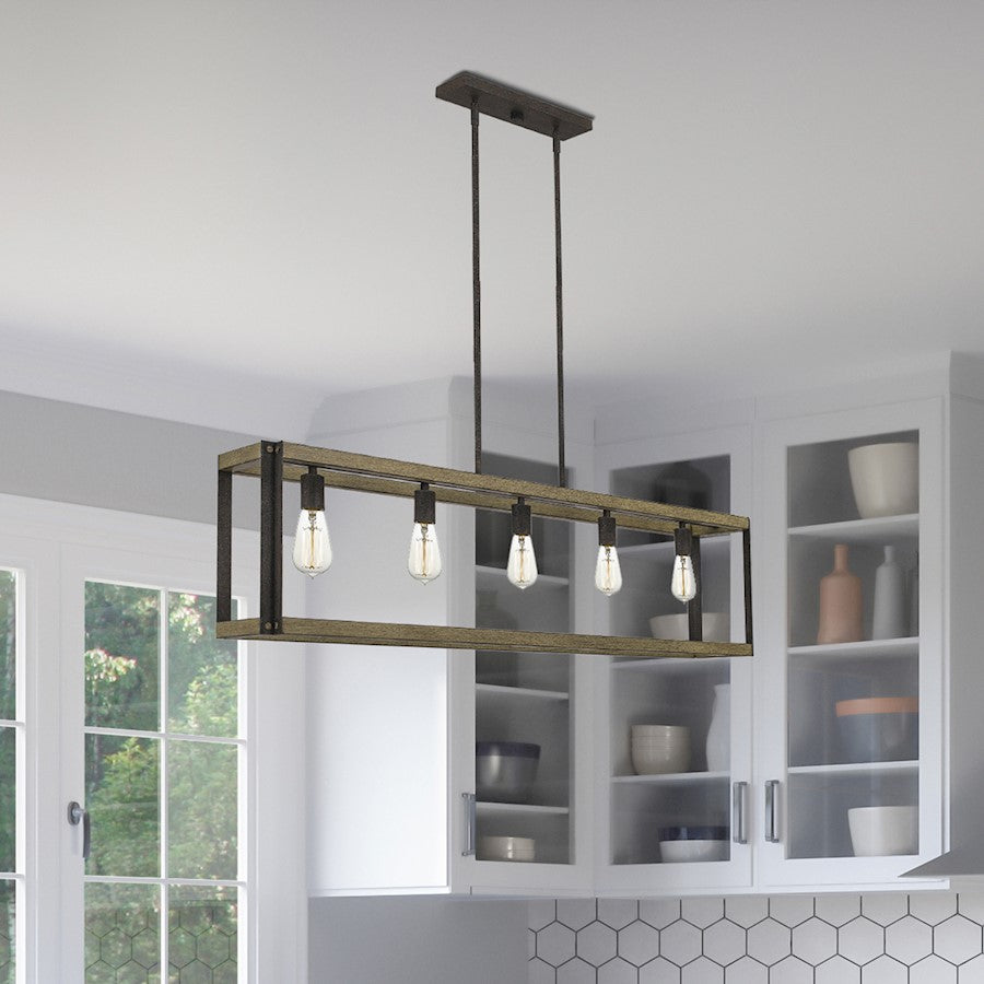 Quoizel Finn Linear 5 Light Chandelier, Rustic Black - FNN542RK