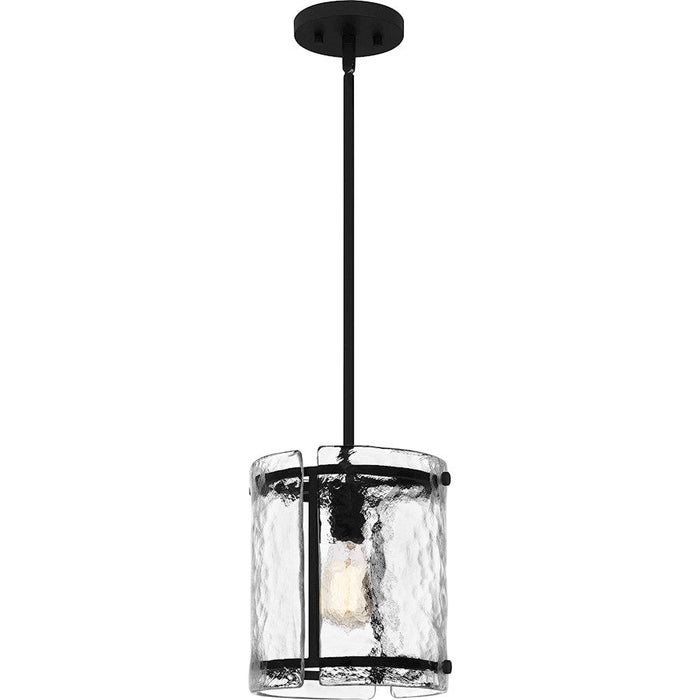 Quoizel Fortress 1 Light Mini Pendant, Earth Black/Clear Textured