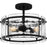 Quoizel Fortress 3 Light Semi-Flush Mount, Black/Clear Textured