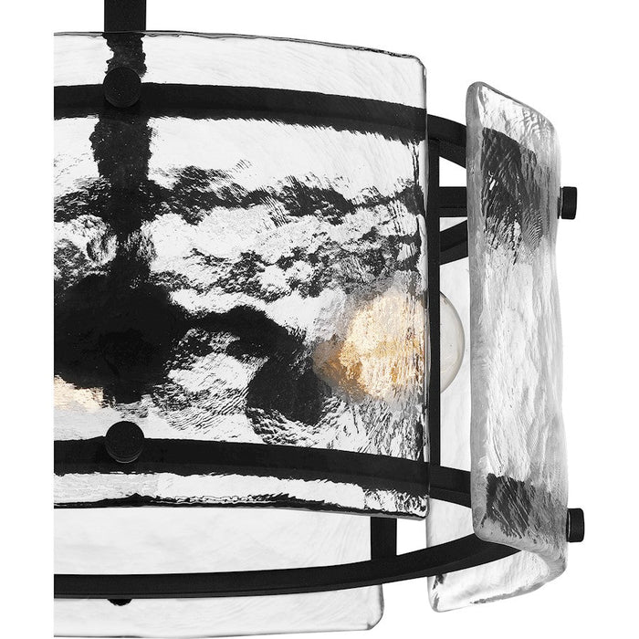 Quoizel Fortress 3 Light Semi-Flush Mount, Black/Clear Textured