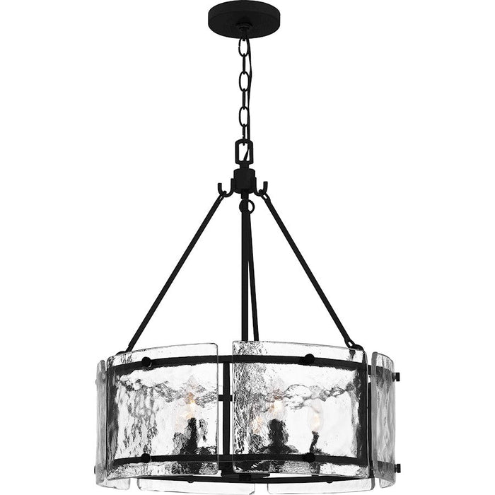 Quoizel Fortress 5 Light Pendant, Earth Black/Clear Textured