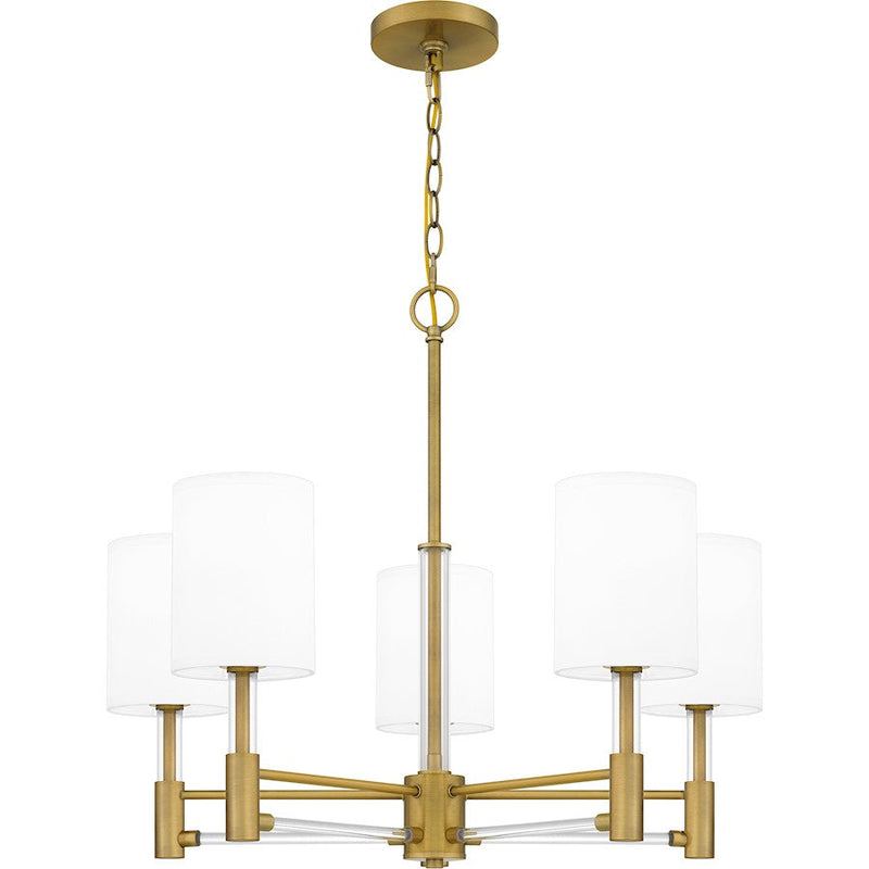 Quoizel Gretchen 5 Light Chandelier, Aged Brass/Off White Fabric