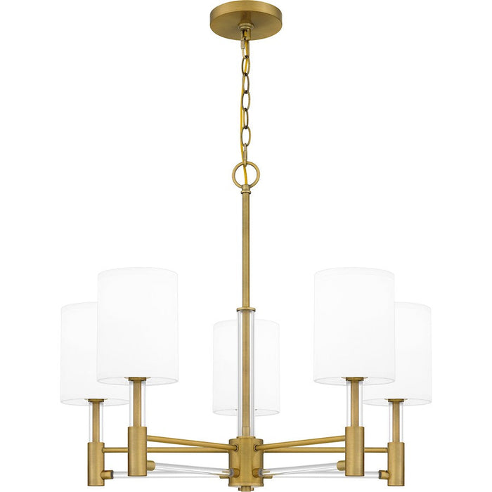 Quoizel Gretchen 5 Light Chandelier, Aged Brass/Off White Fabric