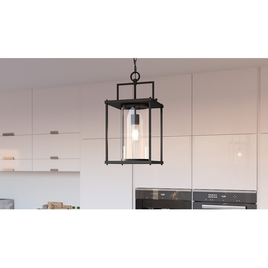 Quoizel Garrett 1 Light Mini Pendant, Matte Black/Clear - GRE1509MBK