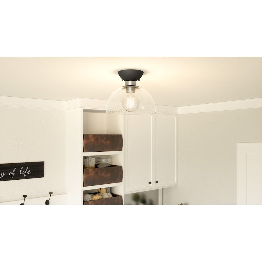 Quoizel Halsey 1 Light Flush Mount, Brushed Nickel/Clear Rain Glass - HLY1610BN