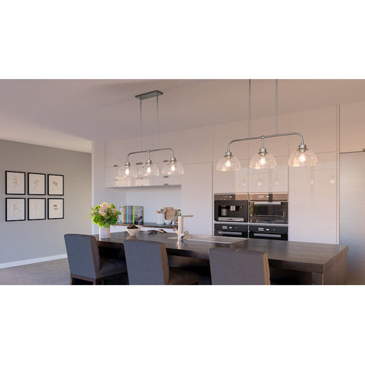 Quoizel Halsey 3 Light Island Light, Brushed Nickel/Clear Rain Glass