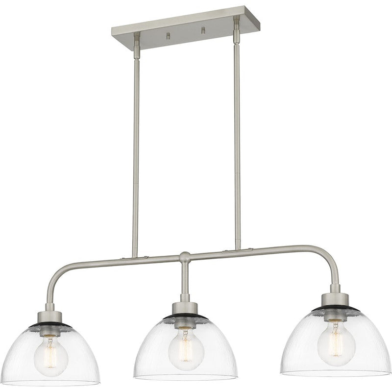 Quoizel Halsey 3 Light Island Light, Brushed Nickel/Clear Rain Glass