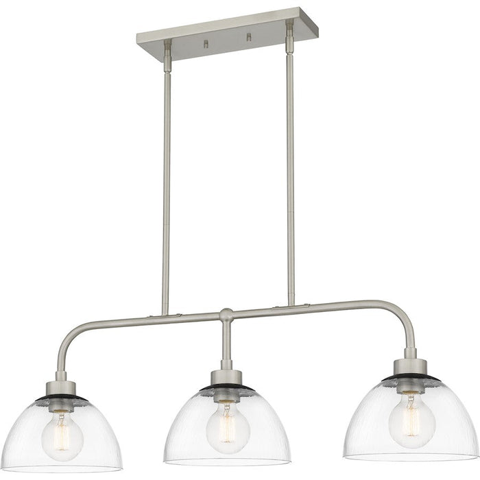 Quoizel Halsey 3 Light Island Light, Brushed Nickel/Clear Rain Glass