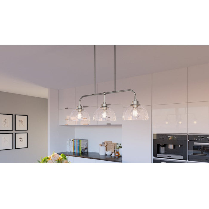 Quoizel Halsey 3 Light Island Light, Brushed Nickel/Clear Rain Glass