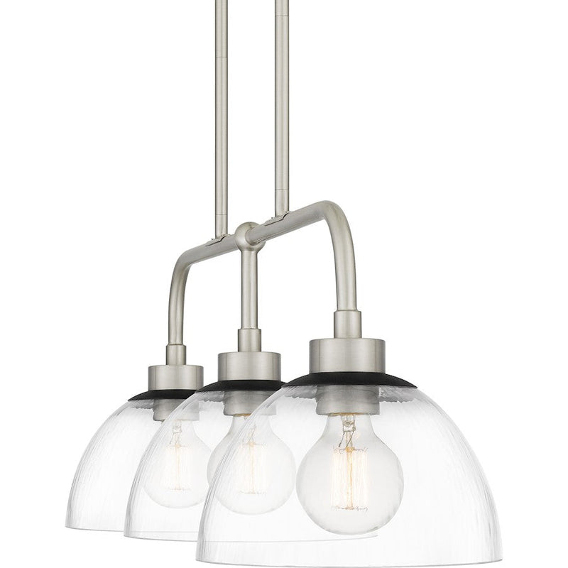 Quoizel Halsey 3 Light Island Light, Brushed Nickel/Clear Rain Glass