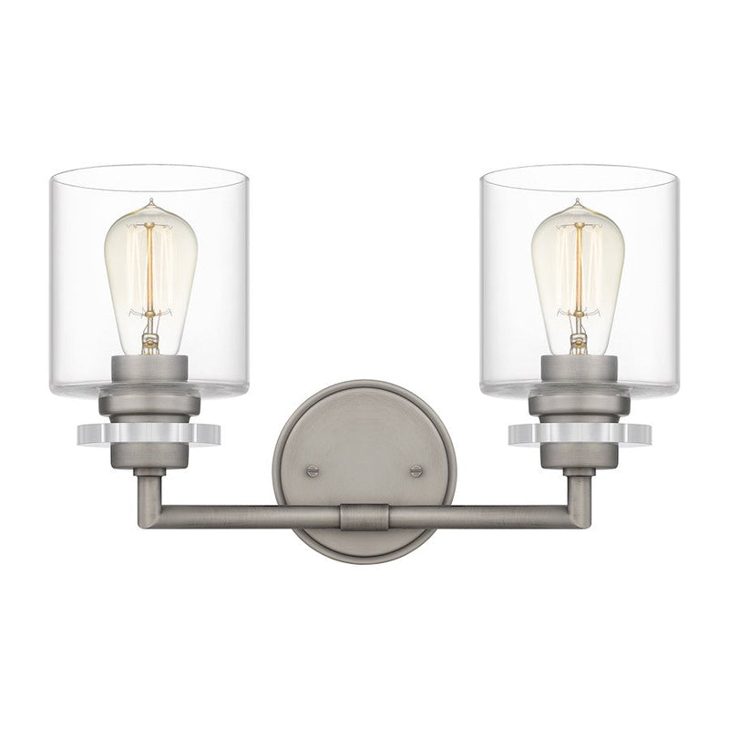 Quoizel Jaspar 2 Light Bath Vanity, Antique Nickel/Clear