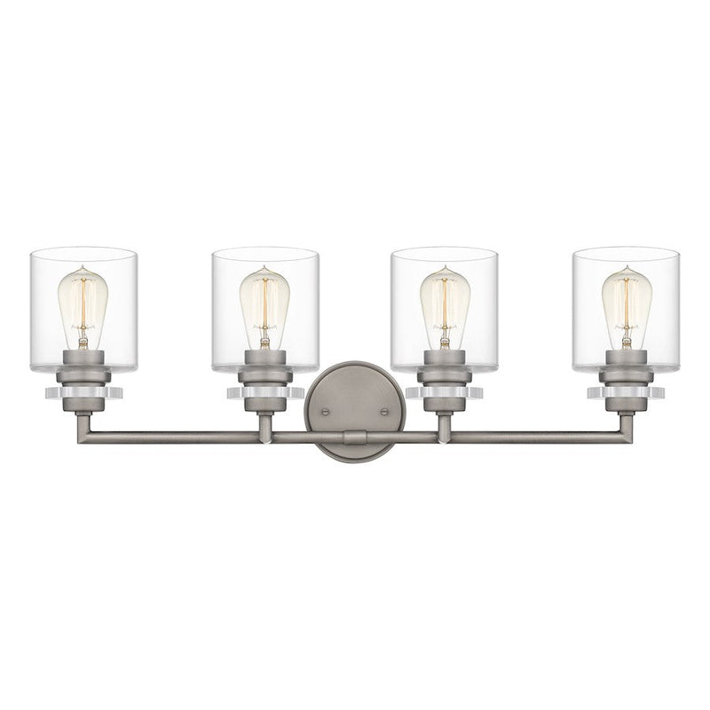 Quoizel Jaspar 4 Light Bath Vanity, Antique Nickel/Clear