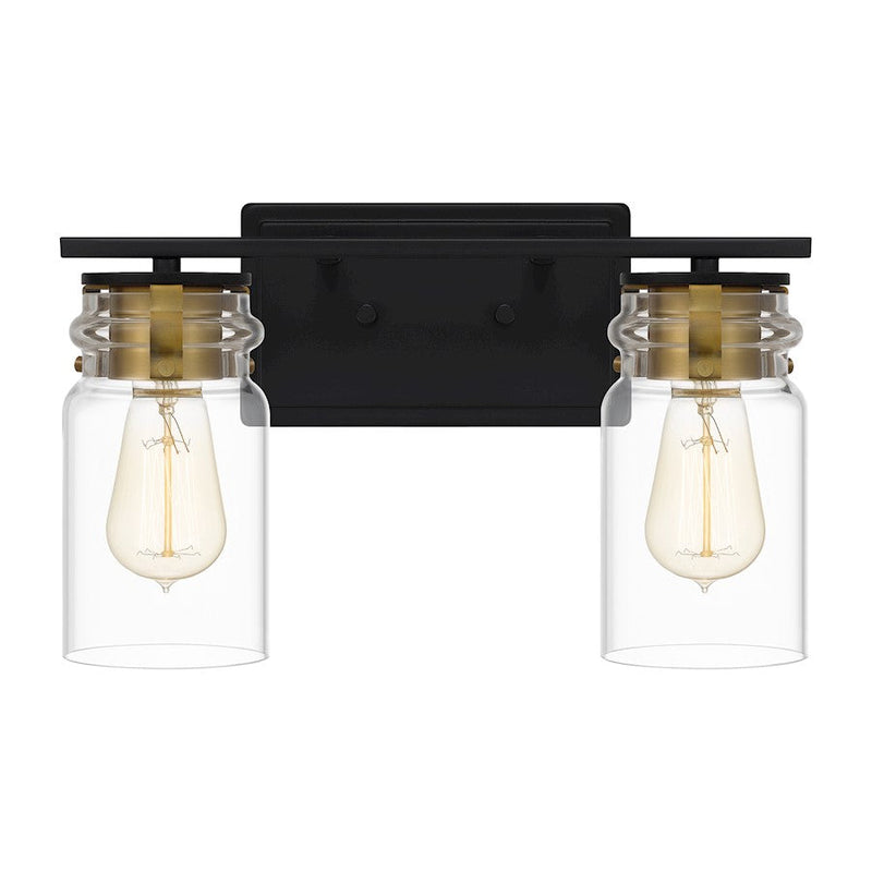 Quoizel Keesey 2 Light Bath Vanity, Matte Black/Clear