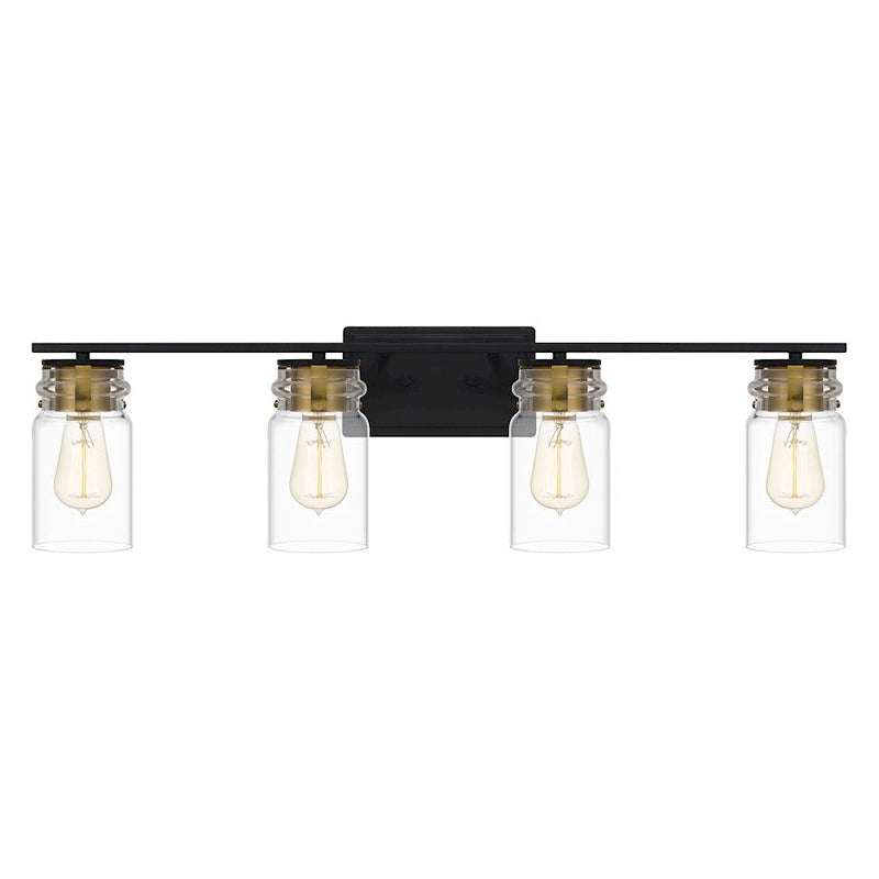 Quoizel Keesey 4 Light Bath Vanity, Matte Black/Clear