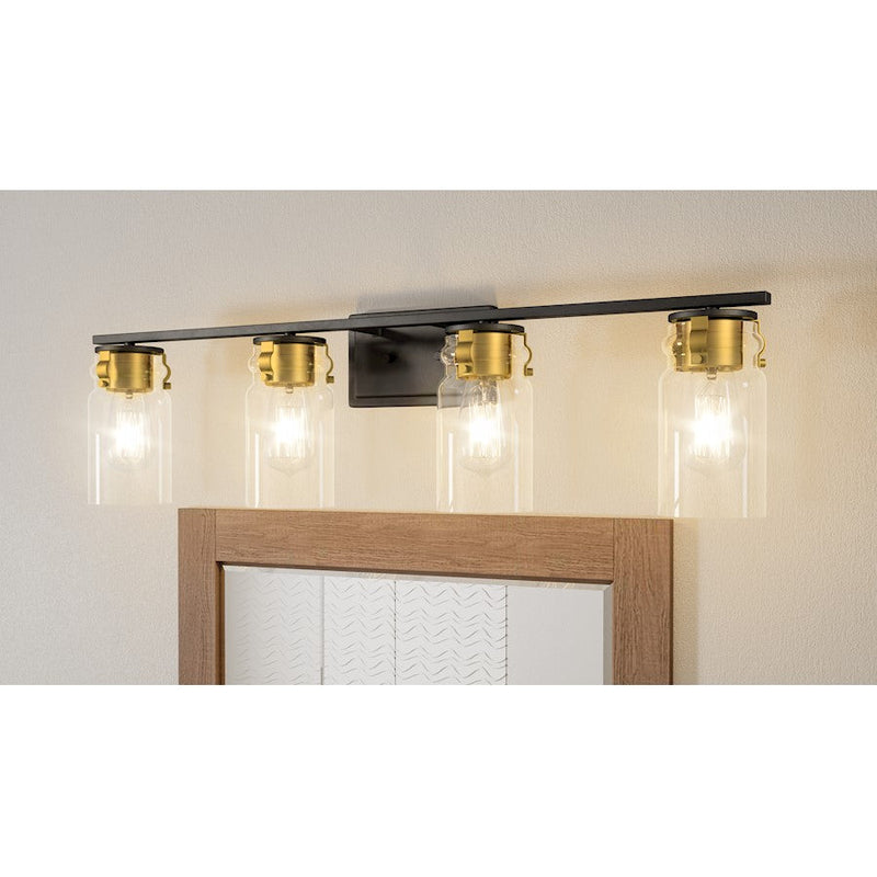 Quoizel Keesey 4 Light Bath Vanity, Matte Black/Clear