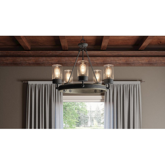 Quoizel Kelleher 5 Light Chandelier, Distressed Iron/Clear